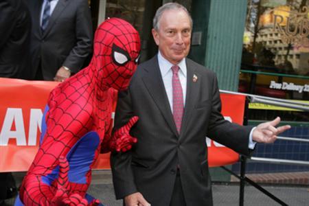 New York City Mayor Michael Bloomberg and Spider-Man